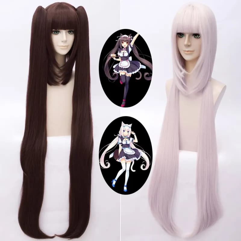 Gioco Nekopara Parrucche Cosplay Parrucca Cosplay Cioccolato e Vaniglia Capelli Sintetici Parrucca Cosplay Perucas + Protezione Parrucca