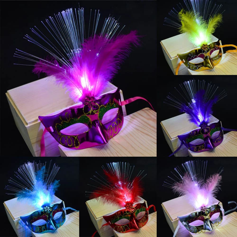 Maschera a LED da donna veneziana con piume di venezia maschera da travestimento luminosa addio al nubilato Fancy Dress maschere da ballo principessa maschera di carnevale