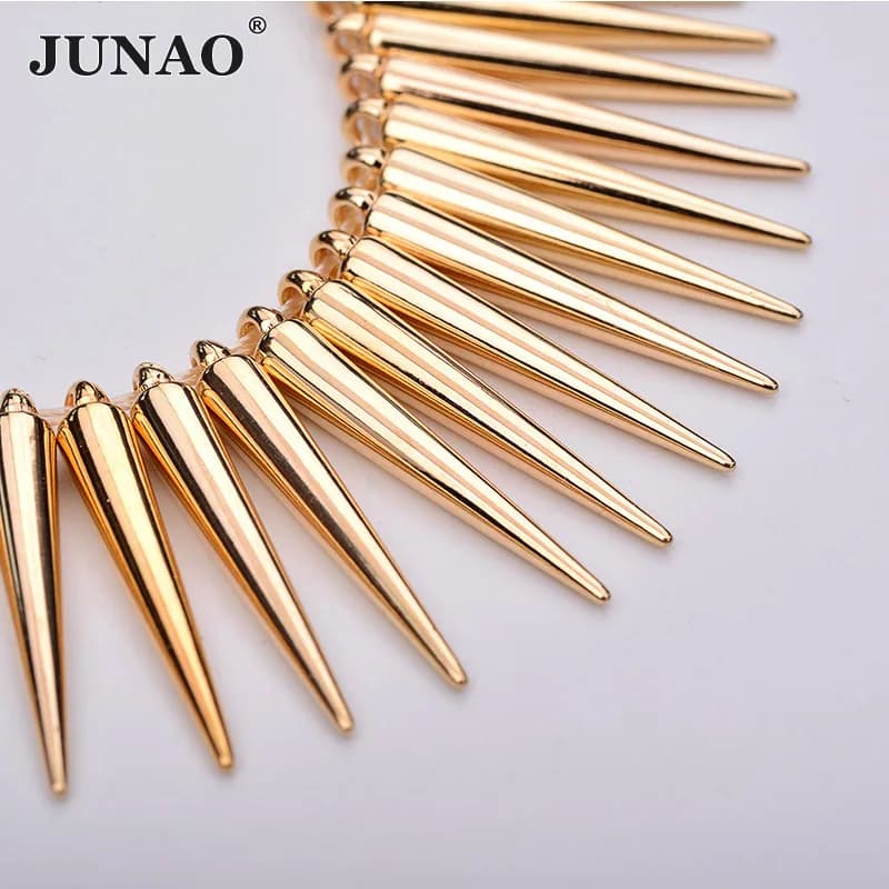 JUNAO 100 pz 5*35mm Borchie D'oro Spikes Grande Decorazione Rivetto Cucire Su Rivetto di Plastica per Vestiti In Pelle Borsa Creazione di Gioielli Artigianato