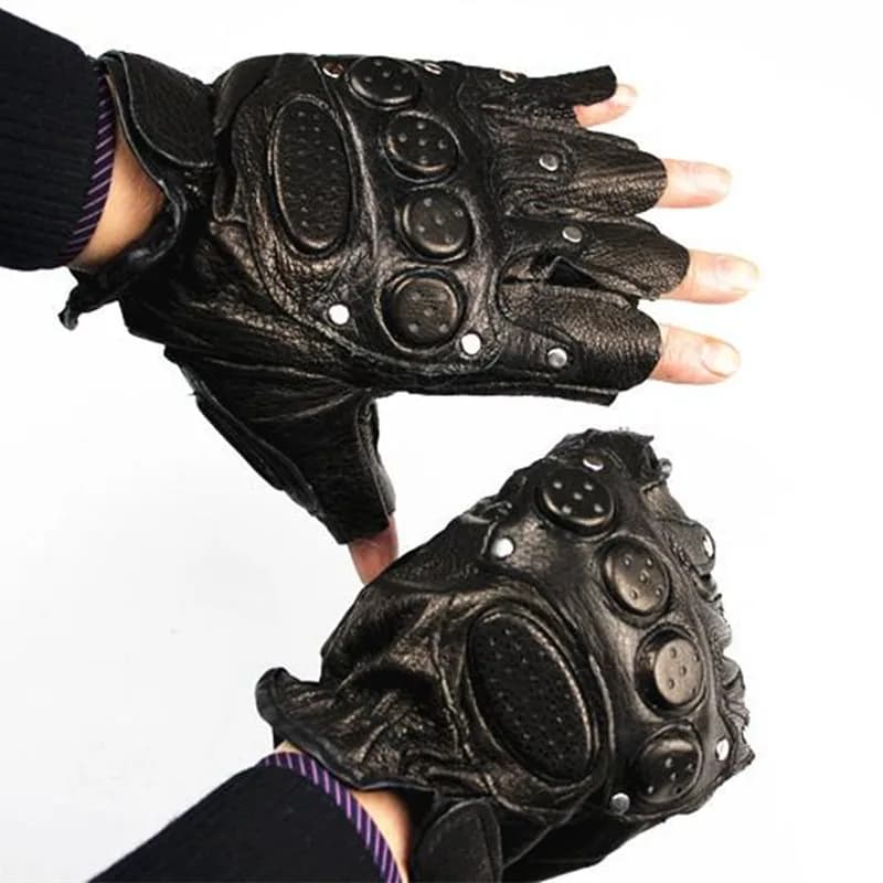 Men's Summer Leather Half Finger Gloves Thin Sheepskin Short Style Sports Fitness Outdoor Motorcycle Riding Fingerless Glove