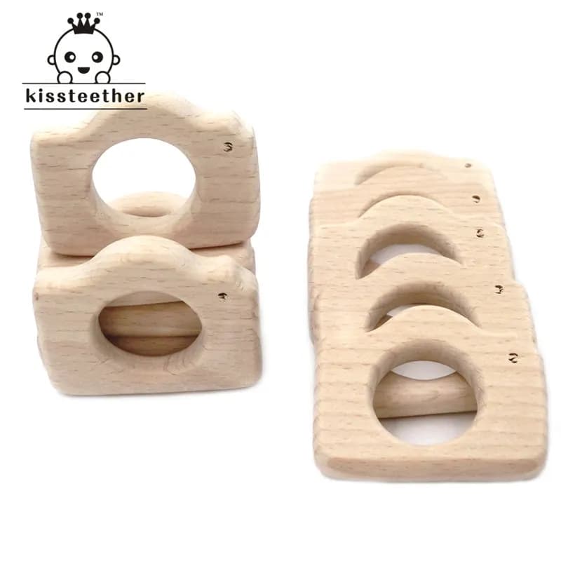 Kissteether Fotocamera in legno di faggio Massaggiagengive fatto a mano naturale Legno fai-da-te Pendente personalizzato Giocattoli sicuri ecologici per bambini