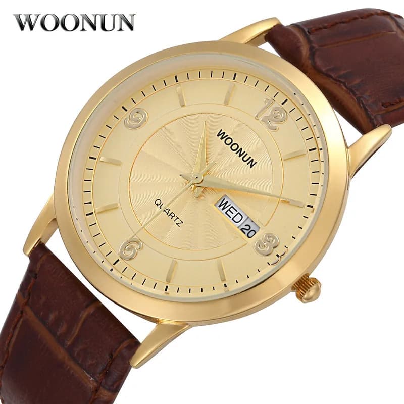 2020 WOONUN Top Brand Luxury Gold men's watch waterproof shockproof calendar quartz watch Ultra thin men's watches