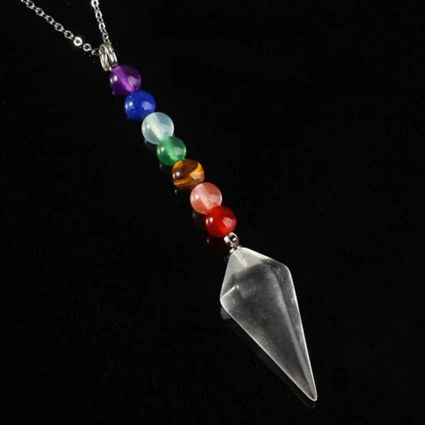 Collana a catena con pendolo chakra curativo con pendente in pietra piramidale esagonale al quarzo cristallo di roccia placcato argento per regali per donne e ragazze