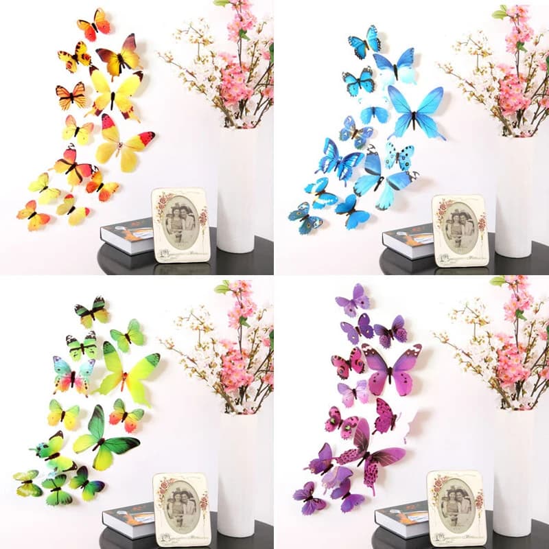 12 adesivi murali a forma di farfalla, regalo di Capodanno, decorazioni per la casa, farfalle 3D in PVC autoadesive, decorazioni per il soggiorno.