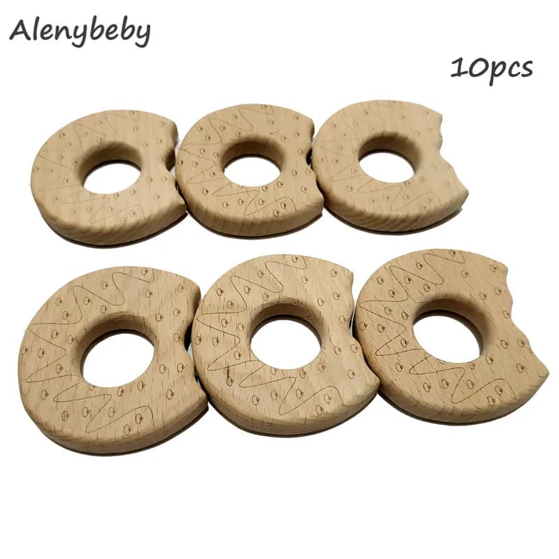 Anelli per massaggiagengive in legno biscotti per dentizione in legno naturale per neonati, ciambella per massaggiagengive in legno per bambini, giocattoli per alleviare il dolore lenitivi per bambini