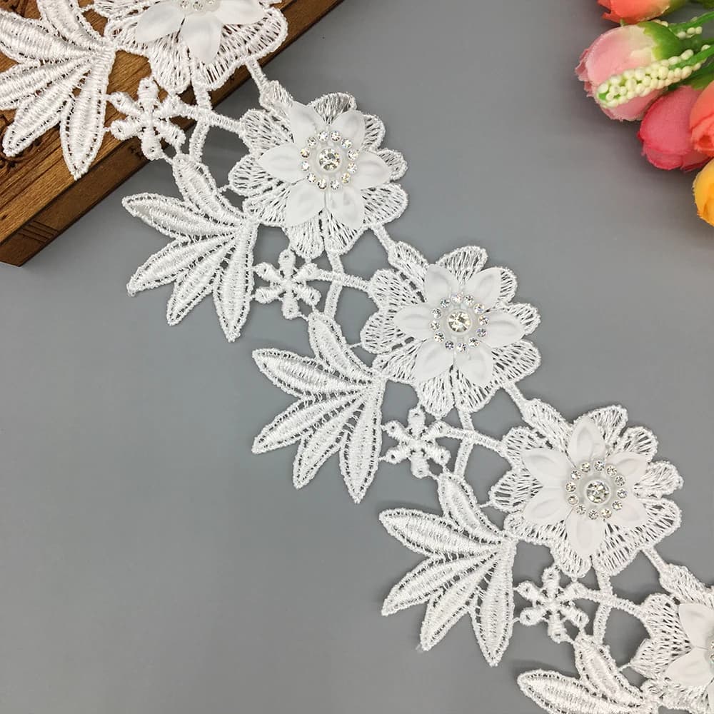 1 Yard 7.8 cm Poliestere Diamante Fiore Nappa Ricamato Lace Trim Nastro Tessuto Forniture Per Cucire Mestiere FAI DA TE Per Costume Vestito Cappello