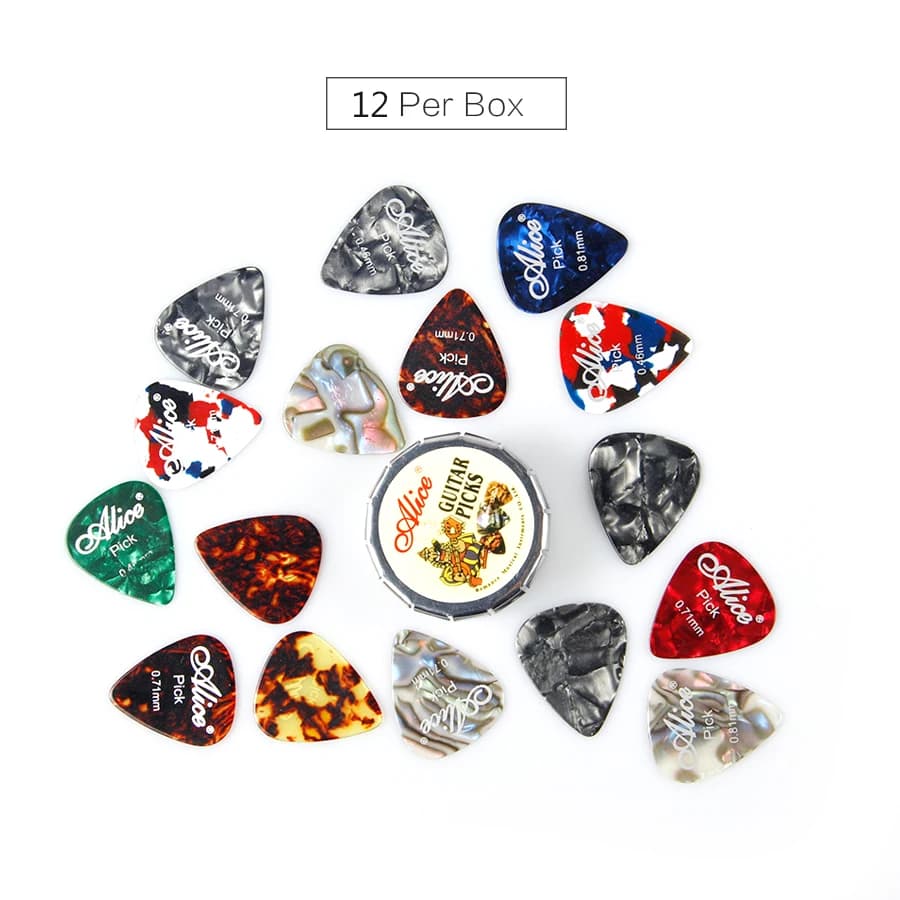 Alice 12 pcs plettri per chitarra in scatola plettri per chitarra colorati accessori per chitarra parti confezione regalo