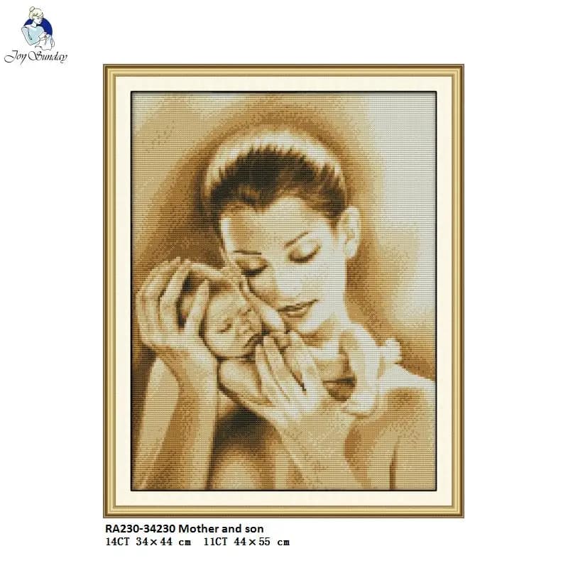 RA230 Mother and Son Counted and Printed Cloth Home Decoration Cross Stitch Kits Included Canvas Thread Needle Embroidery Scheme