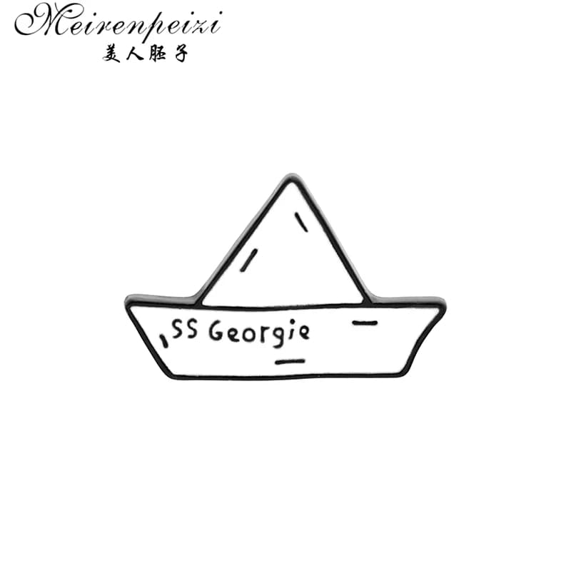 Meirenpeizi SS Georgie paper boat Enamel badge Stephen King's IT Cartoon origami brooch boat maiden voyage Cowboy lapels pin