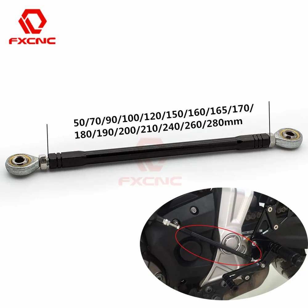Pedane Moto Nere 40 70 90 100 120 150 160 165 170 180 190 200 210 240 260 280mm con Leva Cambio e Asta di Collegamento