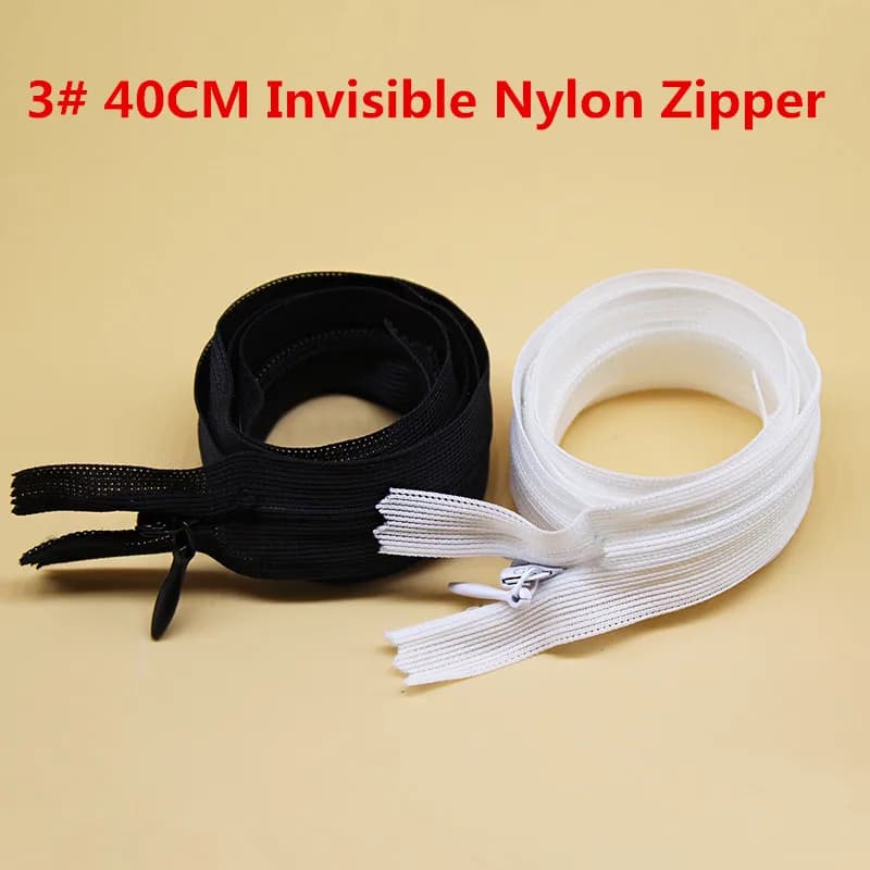 50 pezzi 3 # Cerniere invisibili in nylon da 40 cm per cucito fai da te, gonna con cuscino bianco, cerniere nascoste sul retro