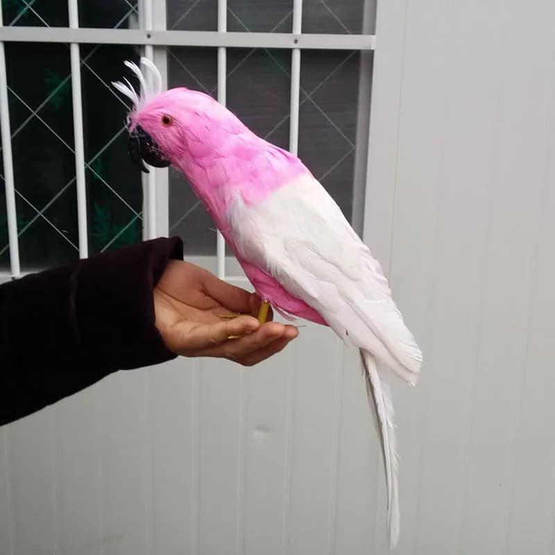 40cm Pink & White Feathers Parrot Bird Handmade Model Toy Gift Home Decoration Polyethylene Feathers Parrot Prop W3957