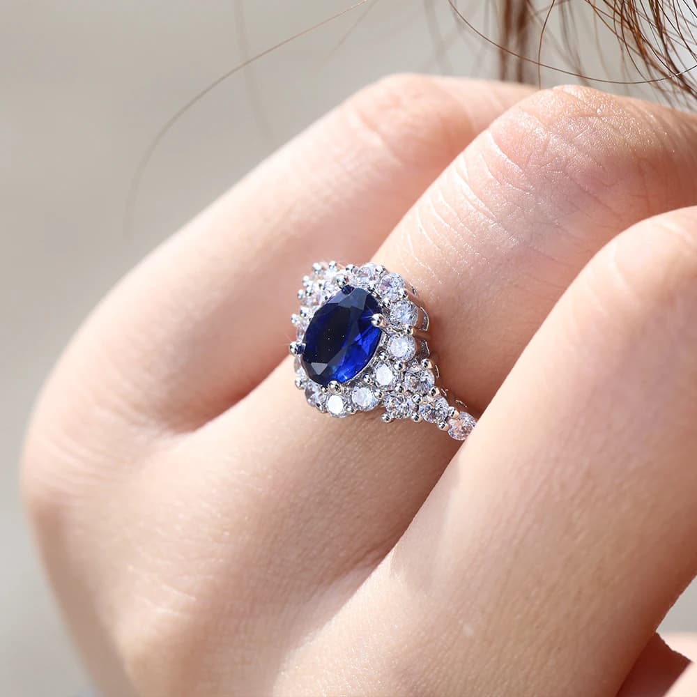 Huitan serie blu scuro Charms anelli di barretta femminili gioielli da festa di fidanzamento di lusso per la sposa anello di zircone cubico lucido brillante
