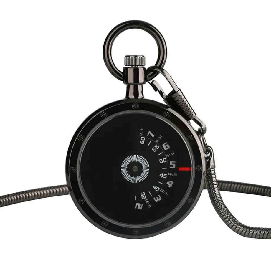 Orologio da tasca al quarzo con movimento cavo, design a serpentina, minimalista nero, con secondo disco cavo, regalo con orologi da tasca a catena