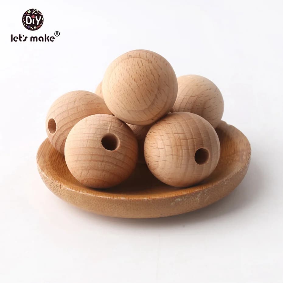 Facciamo 100 pezzi di legno massaggiagengive masticabili 8-20mm perline rotonde ecologiche perline di faggio non finite fai da te in legno
