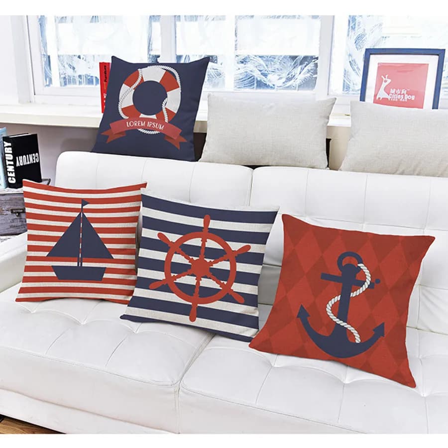 Federa per cuscino decorativa per la casa in stile navigazione nordica, ancoraggio per barca, vela in mare, cotone, lino, divano, sedia, fodera per cuscino cojines