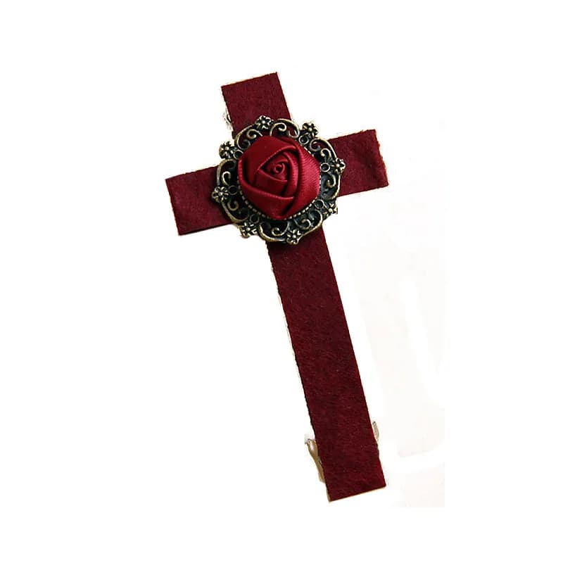 Elegante Fermaglio per Capelli da Donna Fatto a Mano con Fiore Rosso da 3,3 Pollici, Accessorio per Cosplay, Stile Gotico Lolita e Feste