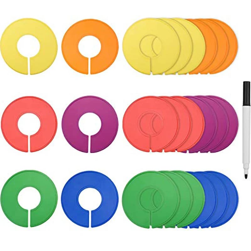 24 divisori per guardaroba per vestiti, divisori in plastica colorata per smistare vestiti, separatori riutilizzabili con pennarelli per dimensioni fai da te
