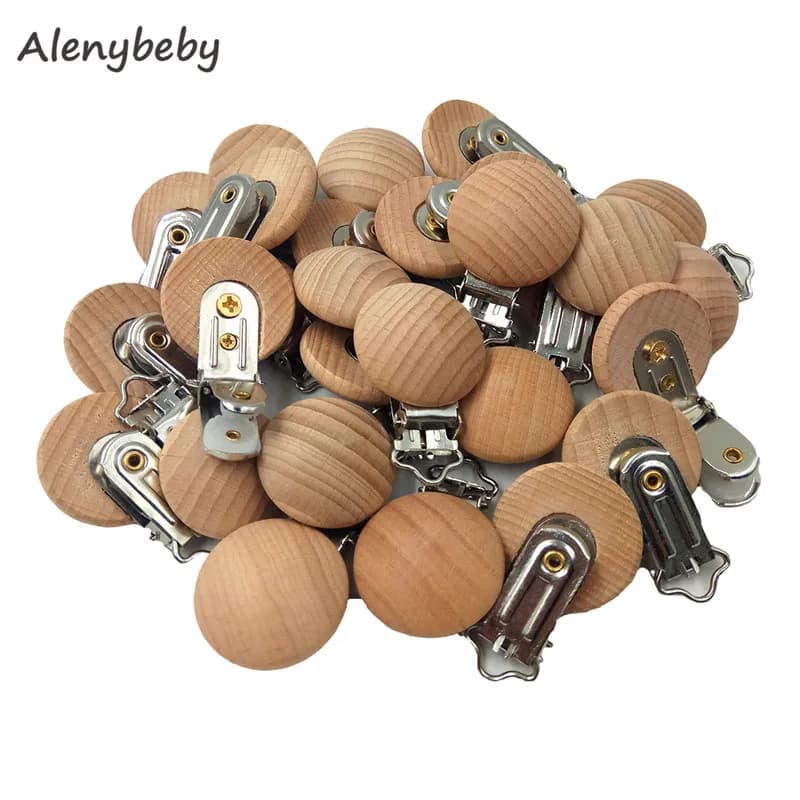 20pc Metallo di Legno Del Bambino Ciuccio Pinze Massaggiagengive di Colore Solido Non-perforato Titolari Carino Infantile Succhietto Catenacci Dentizione Titolari Acc