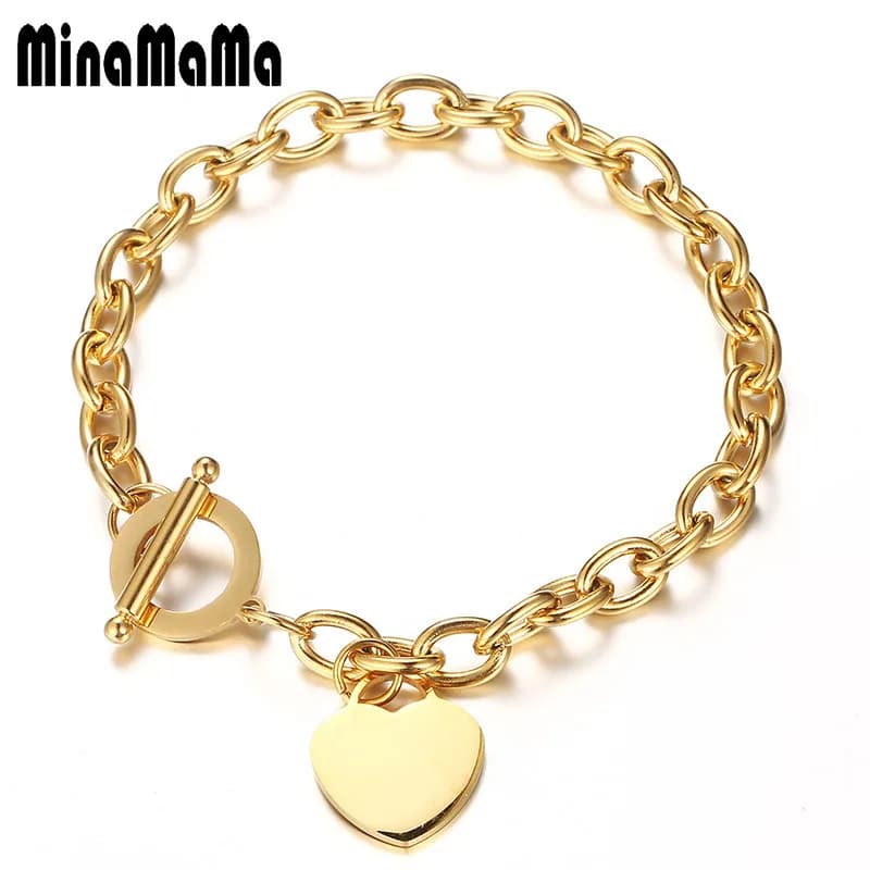 Braccialetti classici in acciaio inossidabile con catena spessa Bracciale con ciondolo a forma di cuore d'amore per donne Ragazze Nuovi braccialetti Gioielli alla moda