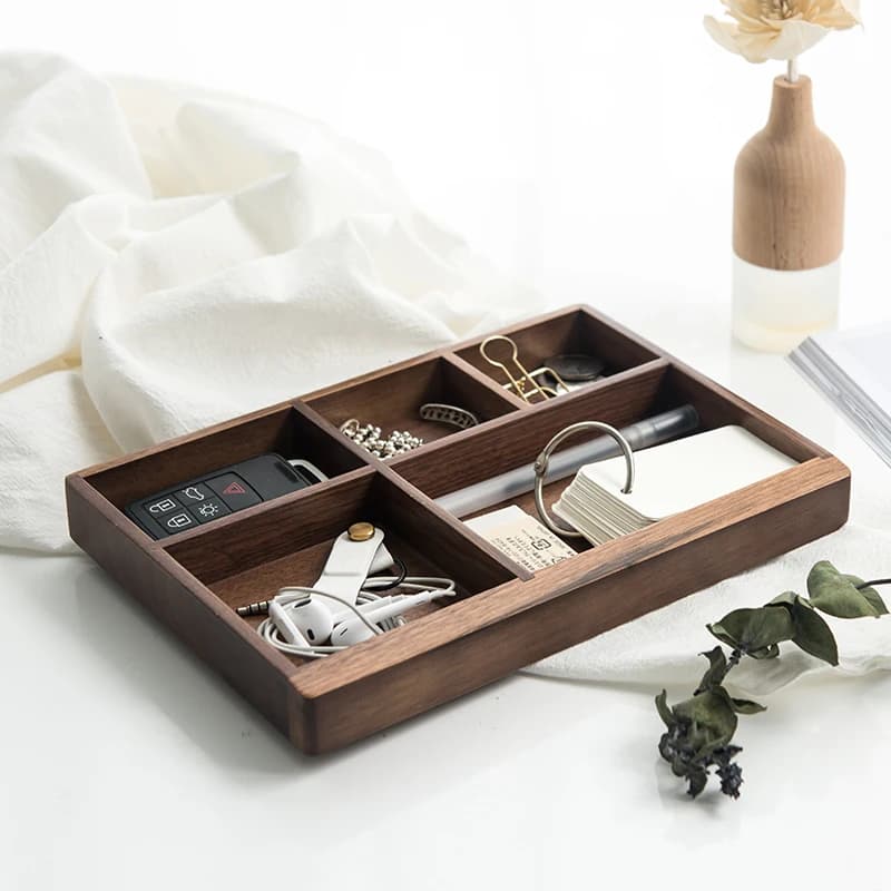 Noce nero di Stoccaggio Vassoio per la Frutta Secca/Candy/Forniture Per Ufficio di Legno Piastra di Finitura del Desktop di Soggiorno di Stoccaggio box