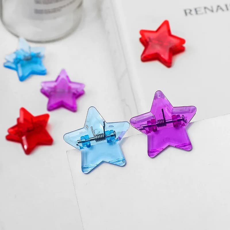 5 clip in plastica trasparente con stella a colori, per la casa, per decorare foto, cartelle di file aziendali, forniture scolastiche per ufficio, cancelleria per studenti