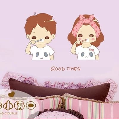 Carino coppie lavarsi i denti wall sticker bagno bathroommirror piastrelle autoadesivo della decorazione autoadesivo rimovibile