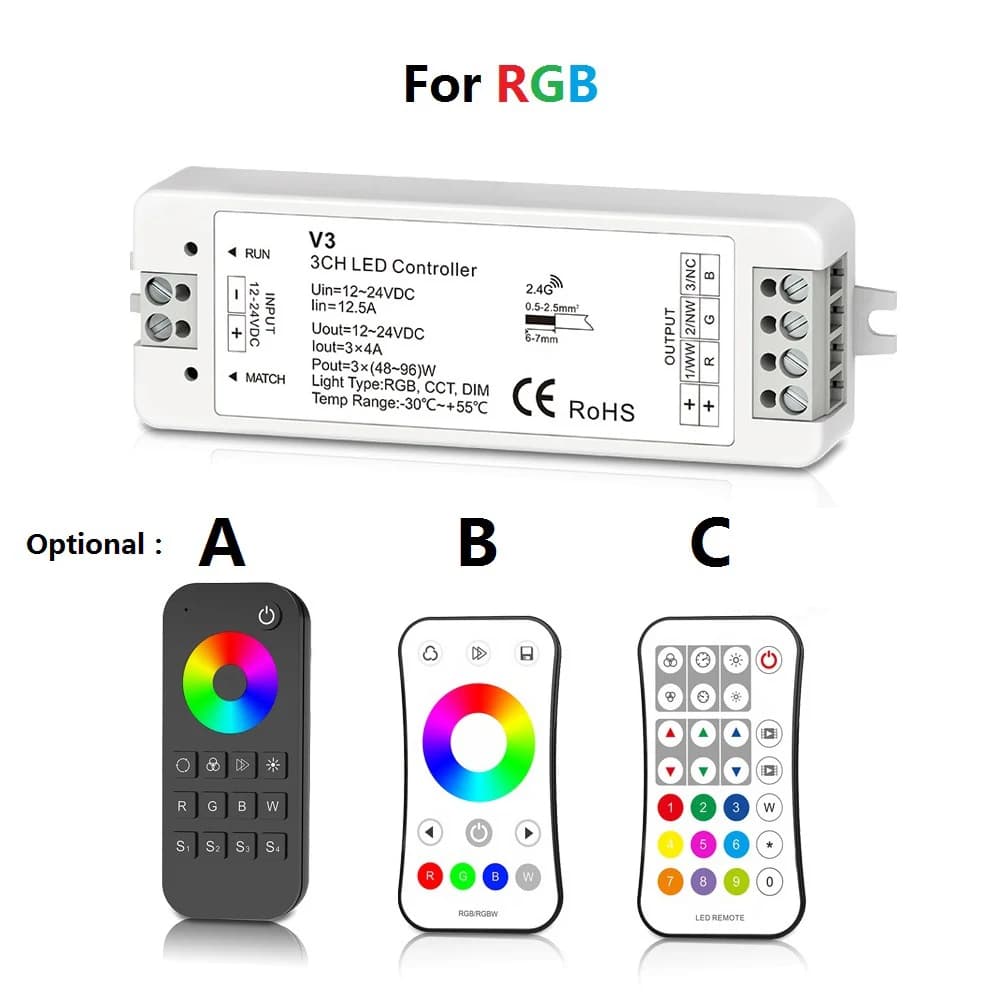 Controller RGB VP RGBW 12V 24V V3 per Strisce LED 2835 5050 PWM con Telecomando Wireless RF 2.4G a Tensione Costante