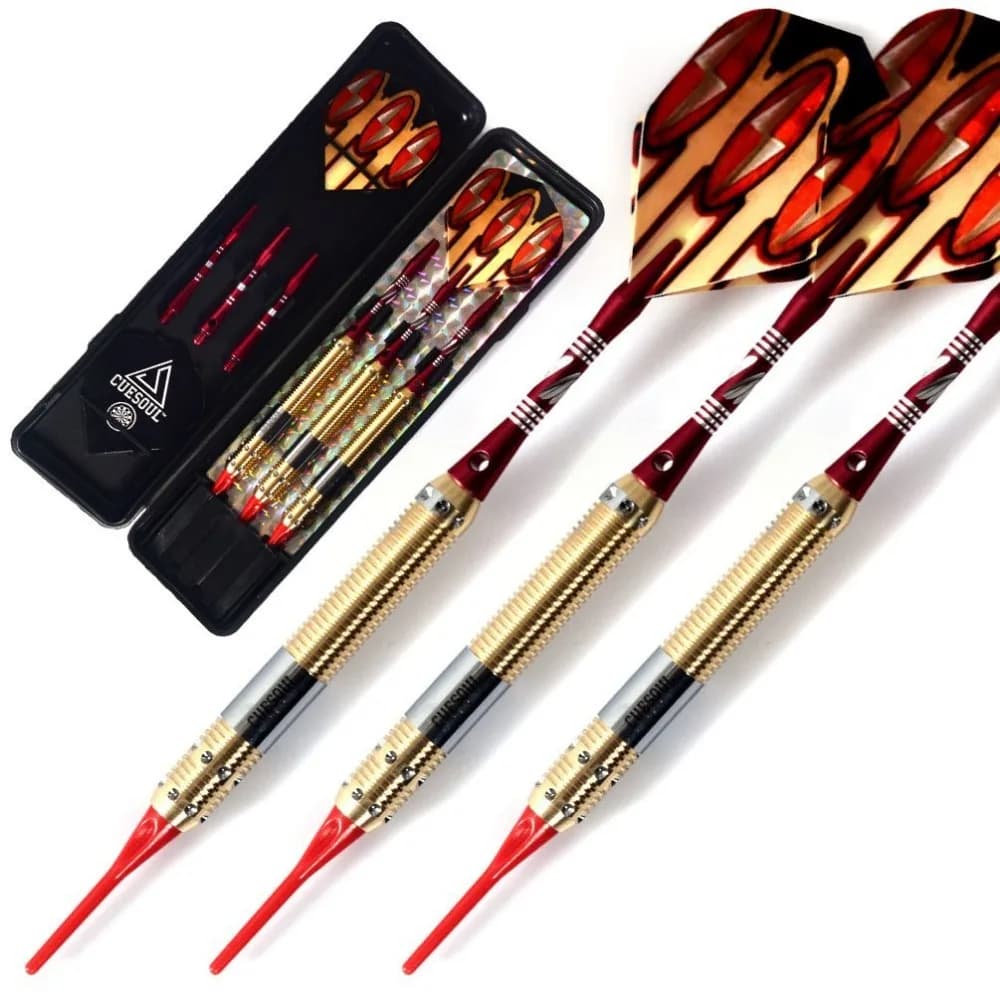 CUESOUL Set di freccette con punta morbida con botti di freccette dorate da 16 g Accattivate, aste per freccette in alluminio rosso per Dardos Electronico