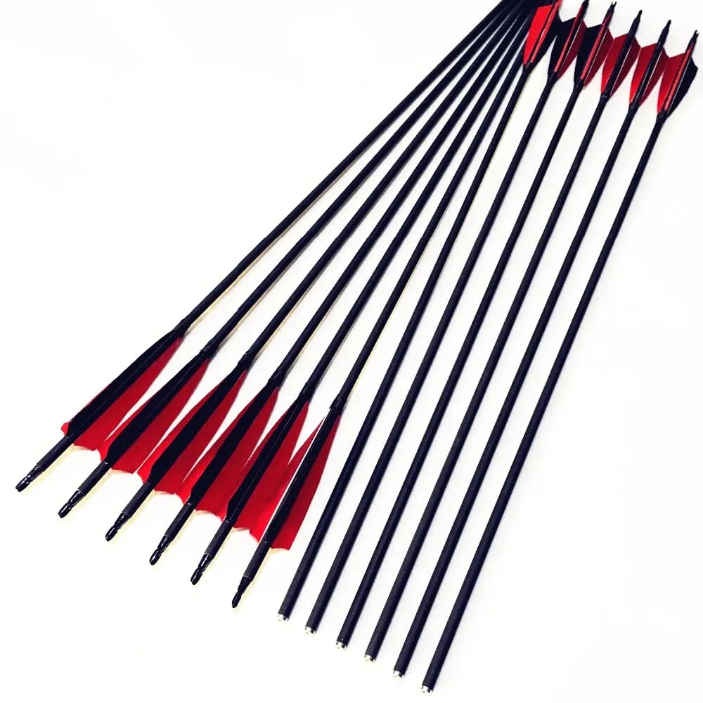 28/30 pollici freccia di carbonio. Colonna vertebrale 600.OD7.8mm/ID6.2mm. 2 rosso e 1 nero. Sostituibile testa/adatto per il tradizionale reverse arco