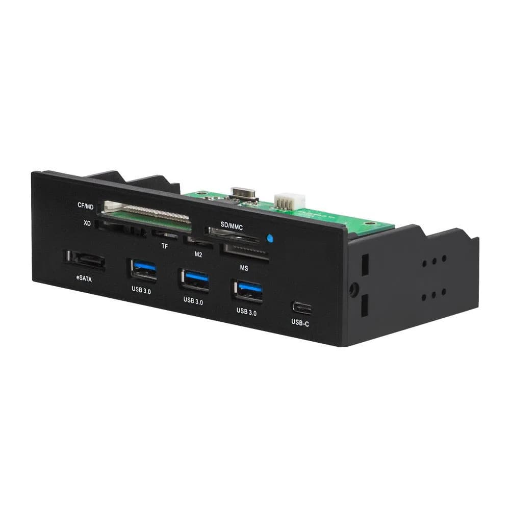 Lettore di schede multifunzione all-in-1 con pannello frontale per computer PC da 5,25 pollici con 3 porte USB 3.0, USB 3.1, ESATA, supporto per scheda CF