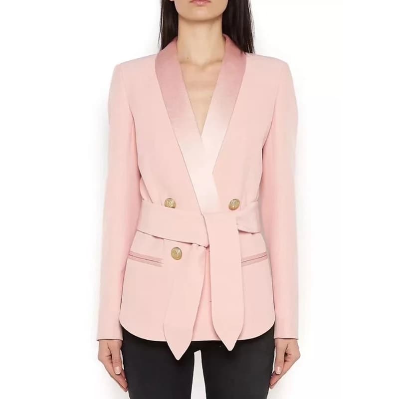 Blazer Donna di Alta Moda 2026, Colletto a Scialle, Doppiopetto con Bottoni Metallici e Cintura