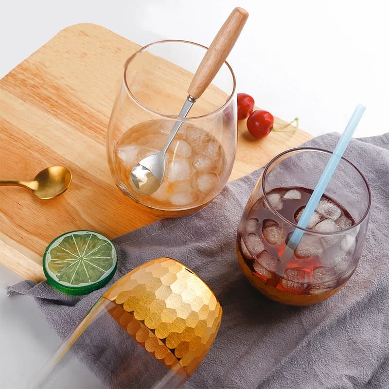 Bicchiere da acqua con fondo dorato, cristallo trasparente, bicchiere da vino rosso, bocca rotonda grande, tazza per succo di ghiaccio, set di bicchieri, tazza da whisky dorata