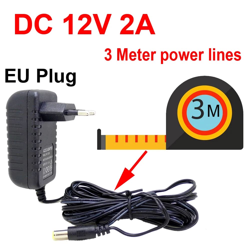 JIENUO 3 Metri Spina UE Alimentatore CA/CC Adattatore di Alimentazione Caricatore Cavo da 3 m per Telecamera CCTV di Sicurezza CCD 100-240 V CC 12 V 2 A (2,1 mm * 5,5 mm)