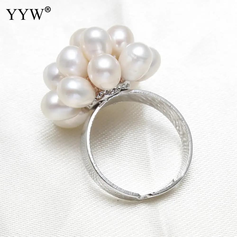 Bianco Naturale D'acqua Dolce Perla Anello di Barretta per le Donne Da Sposa Completo Regolabile Midi Anelli Anelli Del Fiore Della Perla Dei Monili del Regalo
