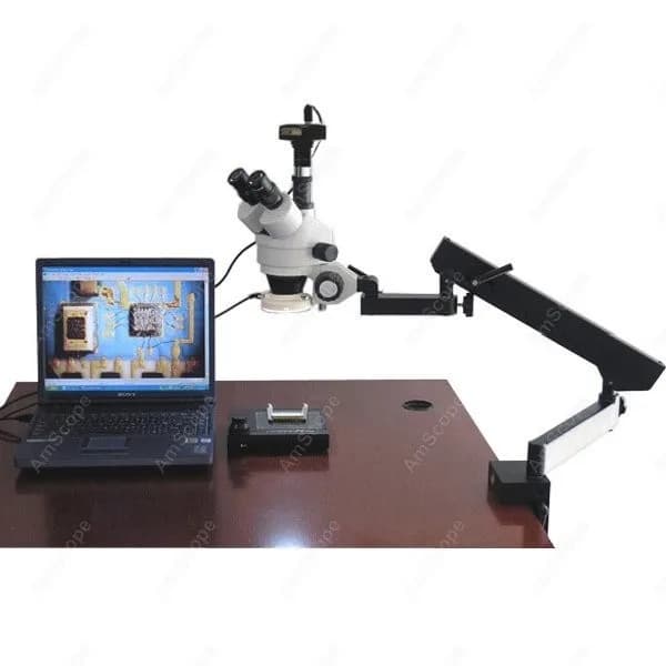 Microscopio Stereo Trinoculare AmScope 3.5X-90X su Braccio Articolato + Luce a 54 LED + Fotocamera Digitale 5MP