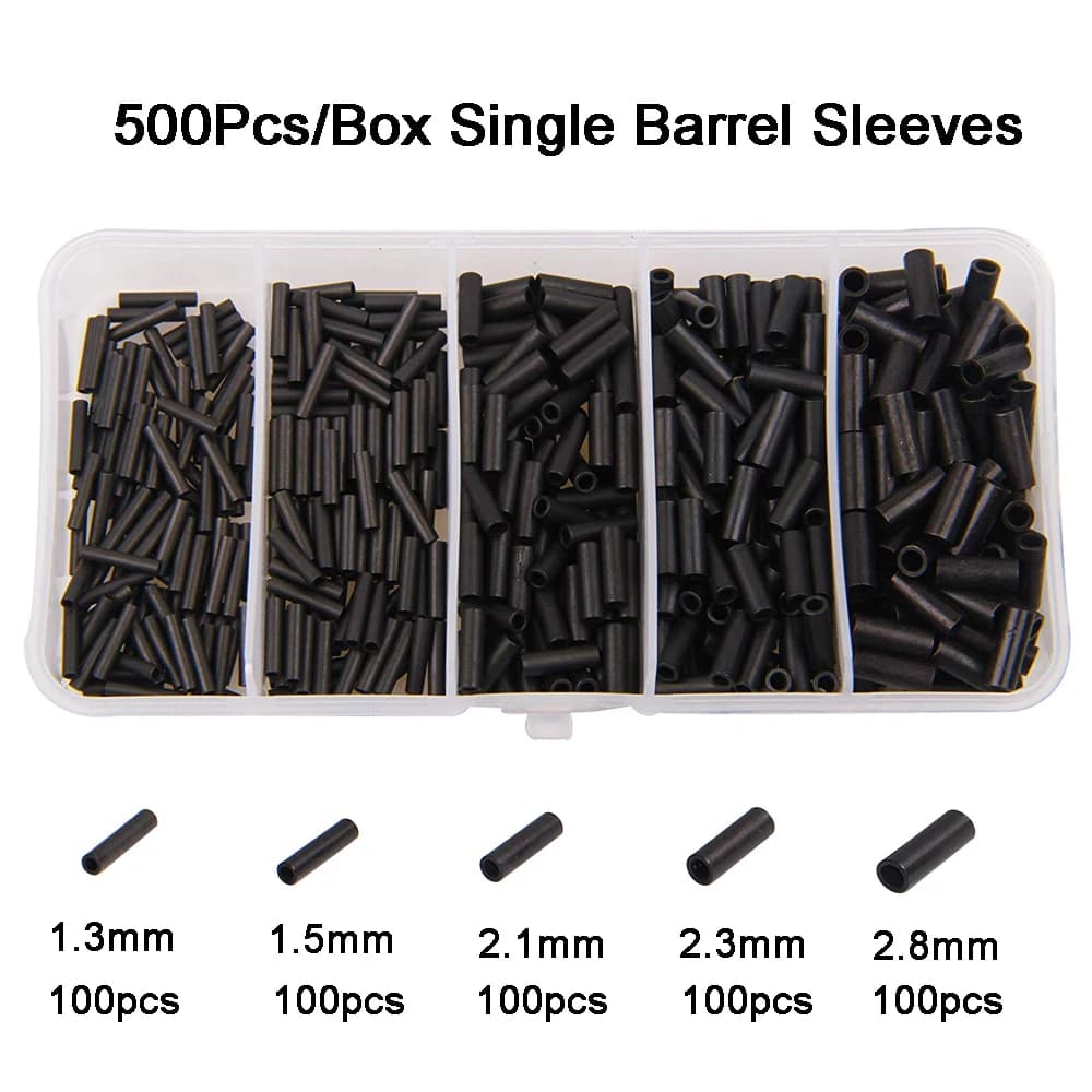 500 pcs/box Single barrel Crimp Sleeves Black Brass Fishing Tube Rigging Thread Fishing Line Connector
