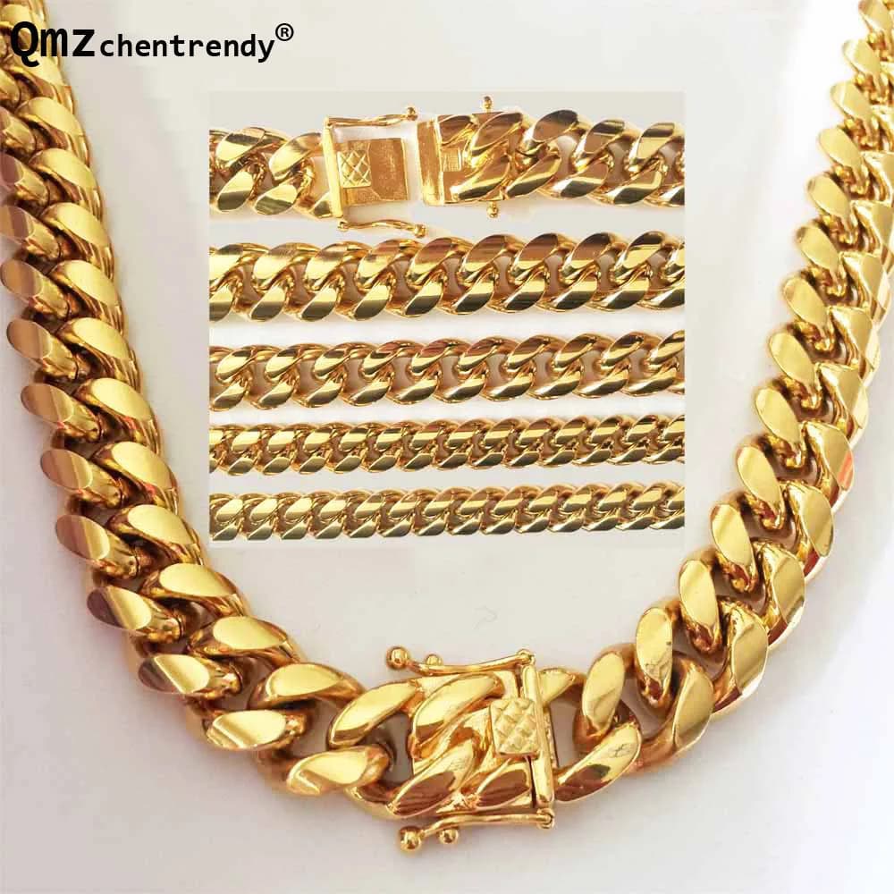Notizie Arrivo 8/10/12/14mm In Acciaio Inox Miami Curb Cuban Link Catena Collane Casting Drago Chiusura Lock Uomini Hip Hop gioielli