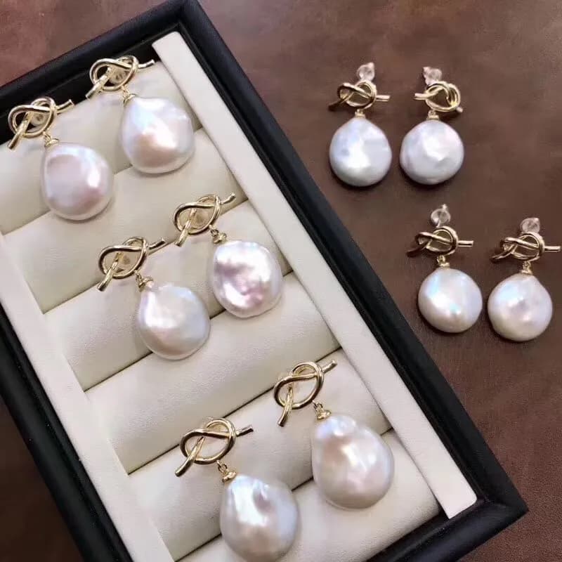 WT-E543 Orecchini a perla a forma di goccia con fiocco, orecchini a perla d'acqua dolce, gioielli da sposa per damigelle, regalo per donna