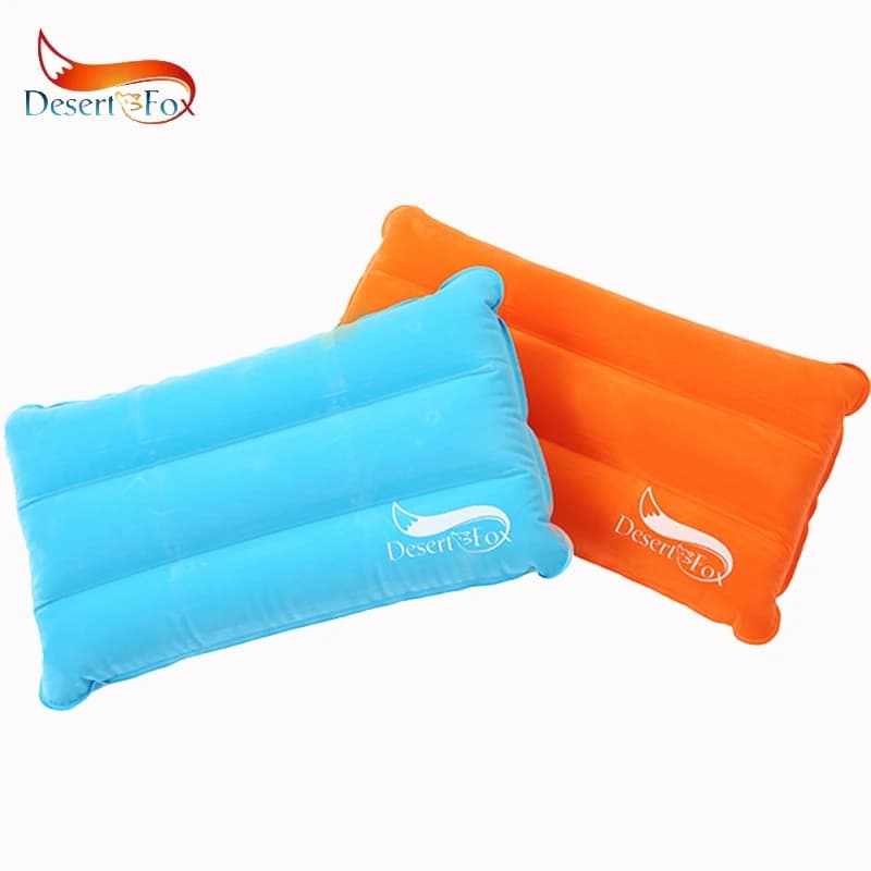 Desert&Fox 1pc Cuscino gonfiabile da campeggio ad aria Cuscino da viaggio esterno pieghevole a doppia faccia floccato portatile, piccolo spazio pieghevole