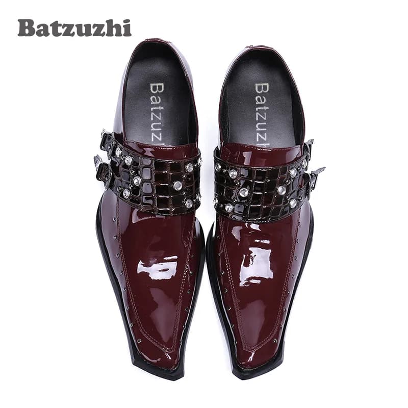 Batzuzhi Luxury POP Scarpe da uomo Rock Scarpe eleganti in vera pelle da uomo fatte a mano Moda vino rosso Scarpe da sposa da uomo Party/Ball, EU46