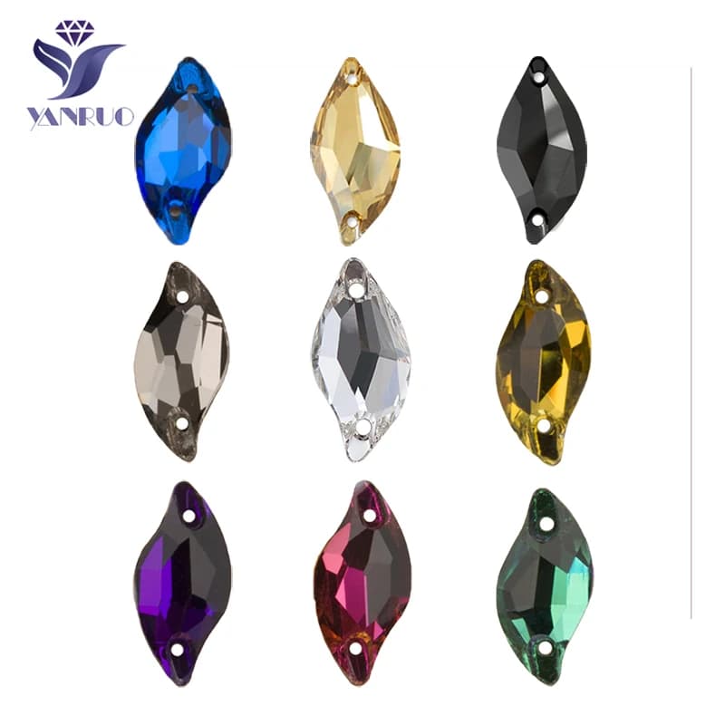 YANRUO 3254 Foglia Tutti i colori Forma S Cucire su strass Cristallo di vetro Pietre posteriori piatte Cucito Strass Applique per il vestito
