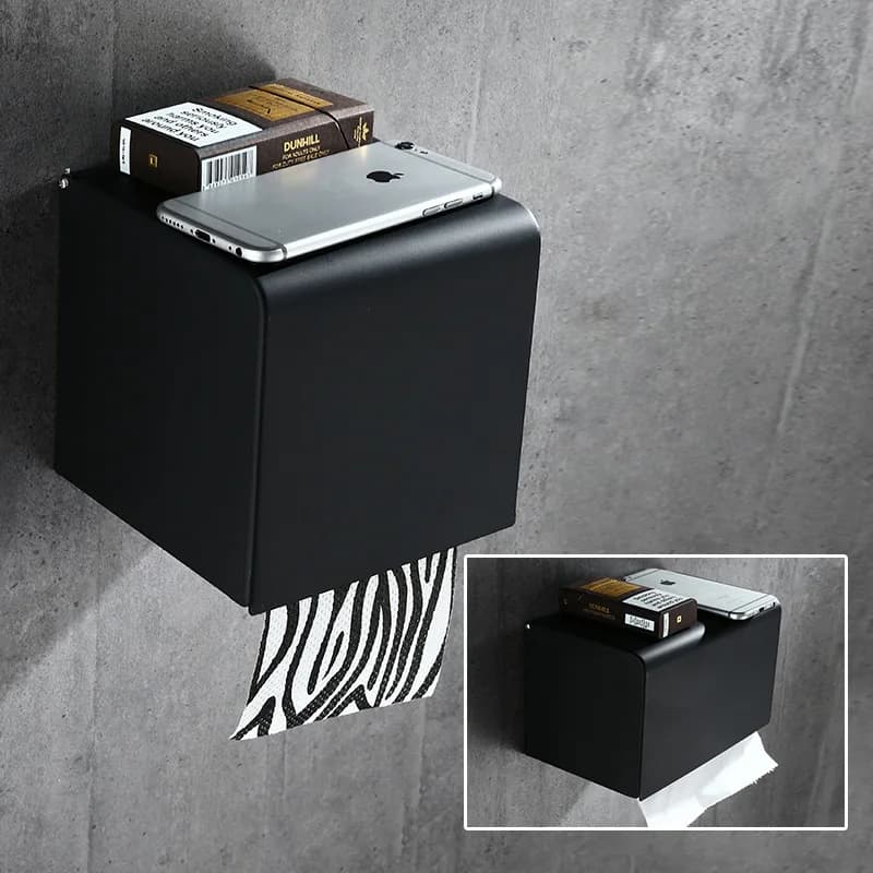 Bagno Supporto di Carta di Alluminio Nero Bagno Porta Rotolo di Carta Breve Supporto Del Tessuto Box Cremagliera Portarotolo di Carta Scatole di Tessuto