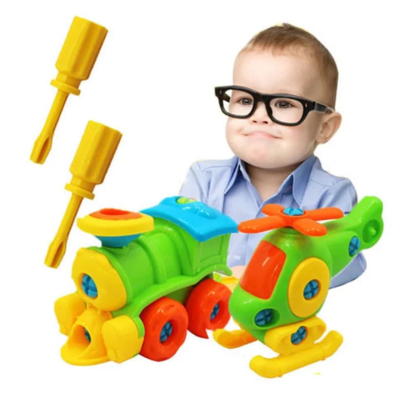 Blocchi Puzzle inserto in plastica treno forma elicottero avvitamento blocchi di smontaggio per bambini giocattoli educativi modelli in scala