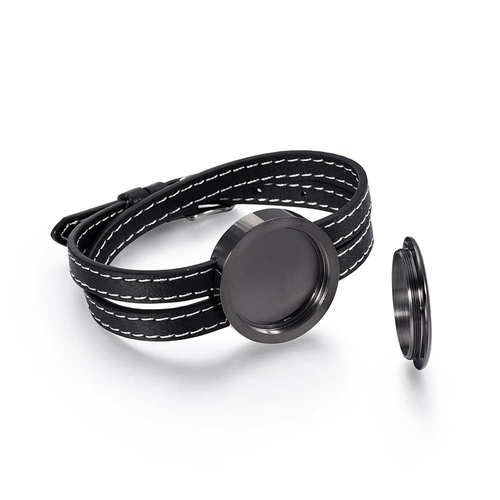 Stainless Steel Black Leather Strap Gun Dial Aromatherapy Bracelet Essential Oils Diffuser Perfume Free12 Pads Bracelet IJC006