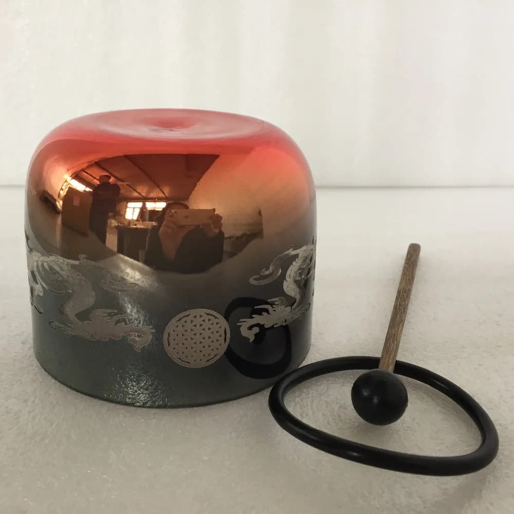 528HZ practitioner Healing Frequency about 4.8 inch dragons+flower of life carved design Crystal Singing bowl for Sound Healing.