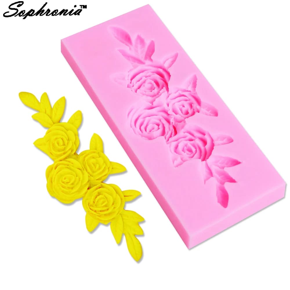 Rose Flower Leaves stampo per cioccolato in Silicone 3d Jelly Biscuit Ice Lollipop gelatina zucchero Baking Cake Pop stampi pasticceria