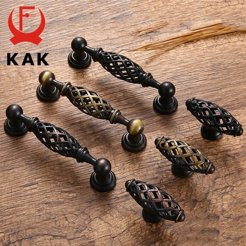 KAK Maniglie per mobili in bronzo antico vintage Maniglie per armadietti a gabbia per uccelli scavate Manopole per cassetti Maniglie per porte per guardaroba Maniglia per mobili