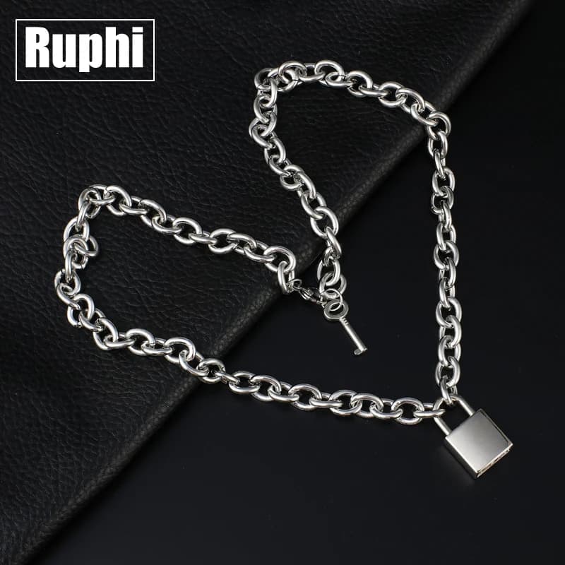 Lucchetto in acciaio inossidabile e ciondolo con chiave Collana lunga resistente Hip Hop Lucchetto quadrato autentico Regali di gioielli di moda per uomo