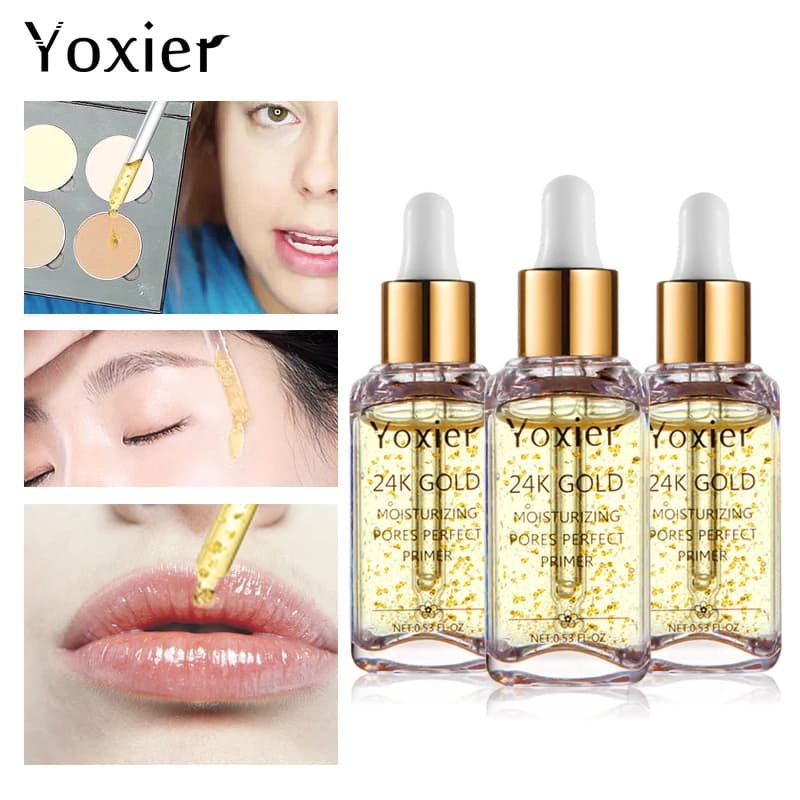 3 PZ/LOTTO Yoxier Brand Makeup Base Essence Hydrating 24k Gold Oil Control Professional Opaco Serum Series Fondotinta Primer